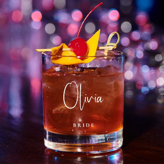 Chic Brautparty White Script Monogram Wedding Whiskyglas