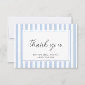 Chic Bridal Shower Modern Script Blue Stripes Dankeskarte (Vorderseite)