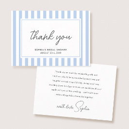 Chic Bridal Shower Modern Script Blue Stripes Dankeskarte