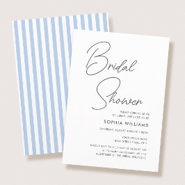 Chic Bridal Shower Modern Script Blue Stripes Einladung