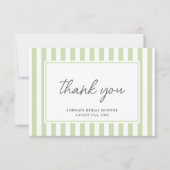 Chic Bridal Shower Modern Script Green Stripes Dankeskarte (Vorderseite)