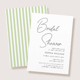Chic Bridal Shower Modern Script Green Stripes Einladung