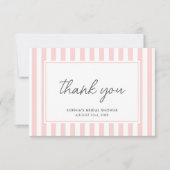 Chic Bridal Shower Modern Script Pink Stripes Dankeskarte (Vorderseite)