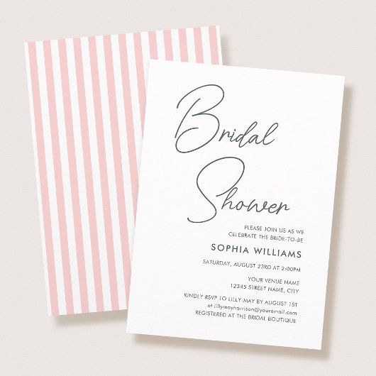 Chic Bridal Shower Modern Script Pink Stripes Einladung