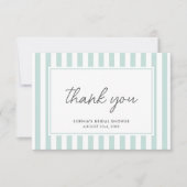 Chic Bridal Shower Modern Script Teal Stripes Dankeskarte (Vorderseite)