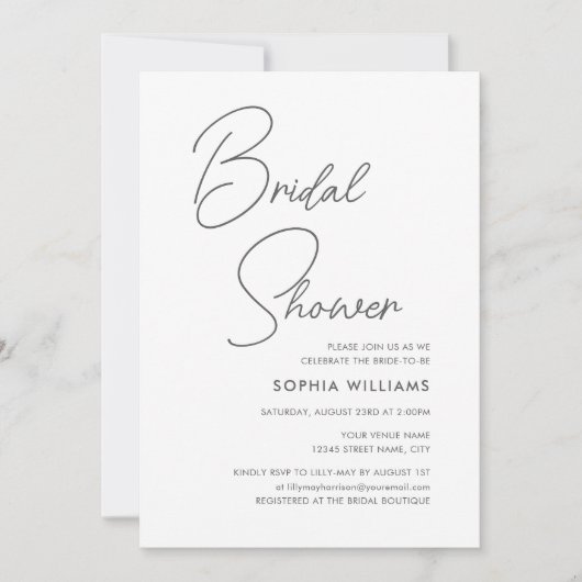 Chic Bridal Shower Modern Script Teal Stripes Einladung (Vorderseite)