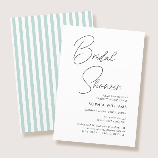 Chic Bridal Shower Modern Script Teal Stripes Einladung