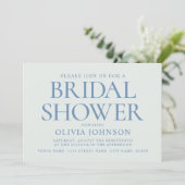 Chic Bridal Shower Photo Typography Pale Blue Einladung (Stehend Vorderseite)