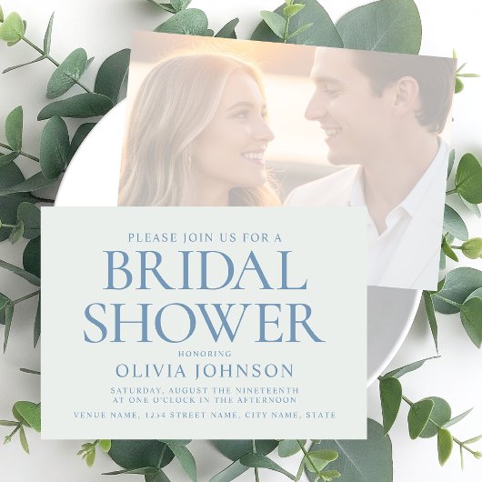 Chic Bridal Shower Photo Typography Pale Blue Einladung