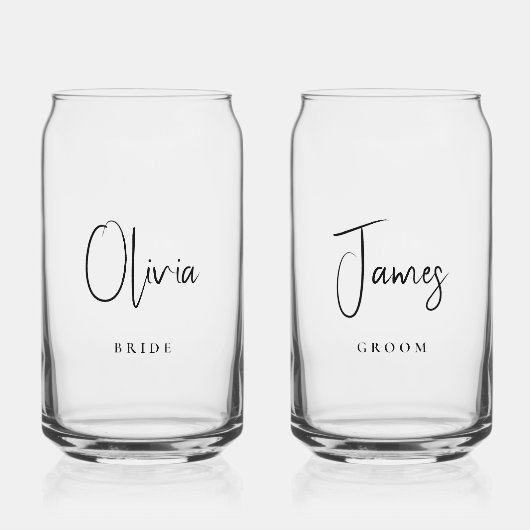 Chic Bride Groom Script Wedding Dosenglas (Vorderseite)