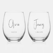 Chic Bride Groom Wedding Weinglas Ohne Stiel (Vorderseite)