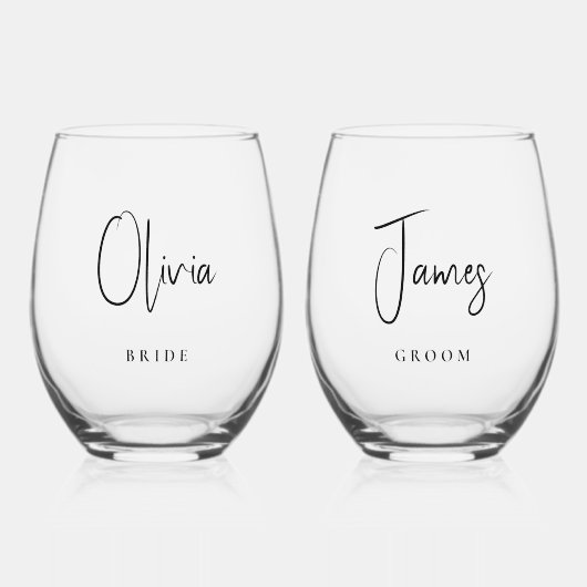 Chic Bride Groom Wedding Weinglas Ohne Stiel (Vorderseite)