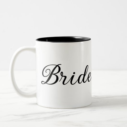 Chic "Bride" Script Schwarz und Weiß Zweifarbige Tasse (Links)