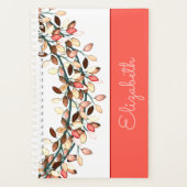 Chic Bridesmaid Coral Name Leafy Branch Custom Planer (Vorderseite)