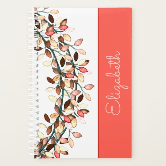 Chic Bridesmaid Coral Name Leafy Branch Custom Planer (Vorderseite)