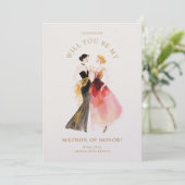 Chic Bridesmaid Proposal Card Two Ladies Toast (Stehend Vorderseite)