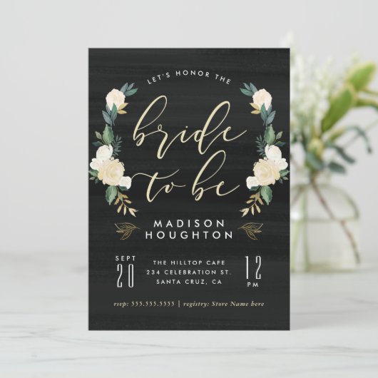 Chic Bridge to be Calligraphy Floral Brautparty Einladung (Stehend Vorderseite)