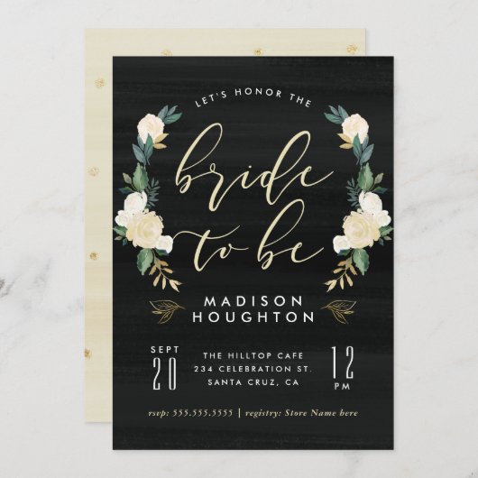 Chic Bridge to be Calligraphy Floral Brautparty Einladung (Vorne/Hinten)