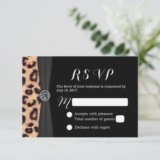Chic Bright Diamond & Leopard Print Wedding RSVP (Stehend Vorderseite)