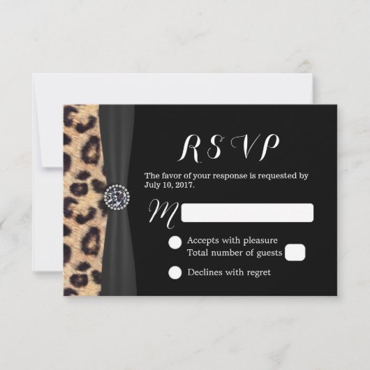 Chic Bright Diamond & Leopard Print Wedding RSVP Karte (Vorderseite)
