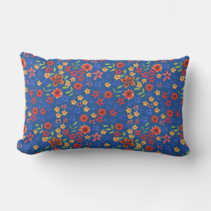 Chic Bright Floral Miniprint auf Blue Lumbar Pillo Lendenkissen