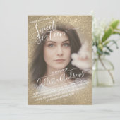Chic Bright Gold Glitzer Ombre Foto Abschluss Einladung (Stehend Vorderseite)