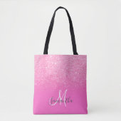 Chic bright pink Glitzer ombre monogram Tasche (Vorderseite)