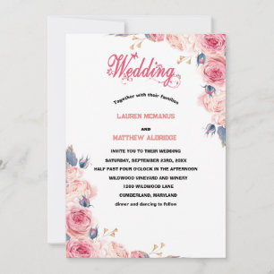 Chic Bright Pink Watercolor Floral Wedding Einladung