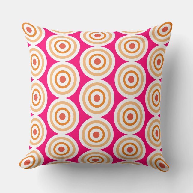 Chic Bright Pink White Orange Concentric Rings Kissen (Vorderseite)