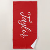 Chic Bright Red Custom Handwritten Script Strandtuch (Vorderseite)