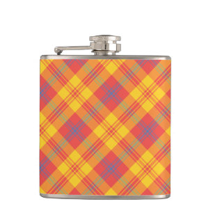 Chic Bright Red, Yellow and Blue Kariert Hibitflas Flachmann