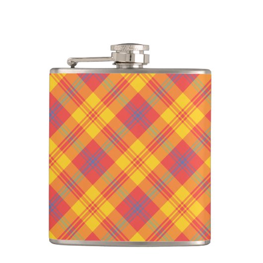 Chic Bright Red, Yellow and Blue Kariert Hibitflas Flachmann (Vorderseite)
