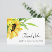 Chic Bright Sonnenblumen Rustikale Hochzeit Dankeskarte (Stehend Vorderseite)