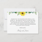 Chic Bright Sonnenblumen Rustikale Hochzeit Dankeskarte (Rückseite)