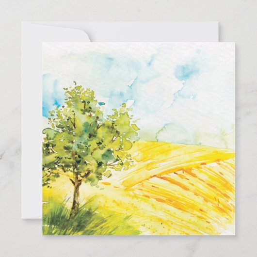 Chic Bright Yellow Farmland Landschaft Hochzeit Ankündigung (Rückseite)