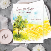 Chic Bright Yellow Farmland Landschaft Hochzeit Ankündigungspostkarte