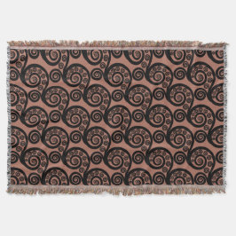 Chic Bronze-Brown Frond Swirl Throw Blanket Decke