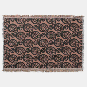 Chic Bronze-Brown Frond Swirl Throw Blanket Decke