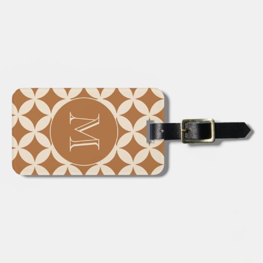 Chic Bronze Ivory Geometric Muster Monogram Gepäckanhänger (Vorderseite horizontal)
