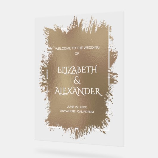 Chic Bronze Splash Wedding Willkommen Acrylschild (Winkel)