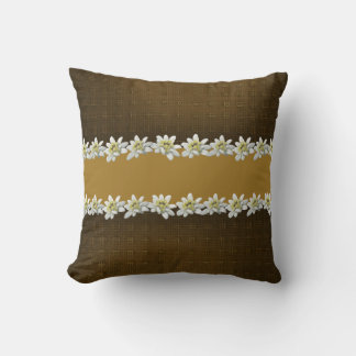 Chic Brown and Golden Edelweiss Accent Pillow Kissen