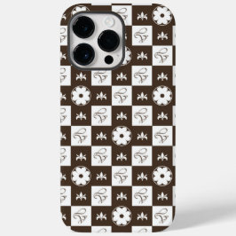 Chic Brown and White Checkered Pattern Case-Mate iPhone 14 Pro Max Hülle