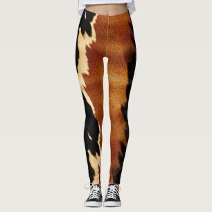 Chic Brown Black Cream Western Cowhide Leggings