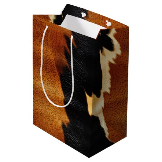 Chic Brown Black Cream Western Cowhide Mittlere Geschenktüte (Rückseite Schrägansicht)