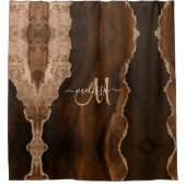 Chic Brown Blush Glitzer Agate Custom Monogram Duschvorhang (Vorderseite)