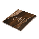 Chic Brown Blush Glitzer Agate Custom Monogram Fliese (Seite)