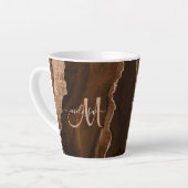 Chic Brown Blush Glitzer Agate Custom Monogram Milchtasse (Linke Ecke)
