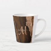 Chic Brown Blush Glitzer Agate Custom Monogram Milchtasse (Rechts)