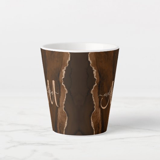 Chic Brown Blush Glitzer Agate Custom Monogram Milchtasse (Vorderseite)