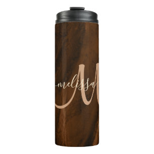 Chic Brown Blush Glitzer Agate Custom Monogram Thermosbecher